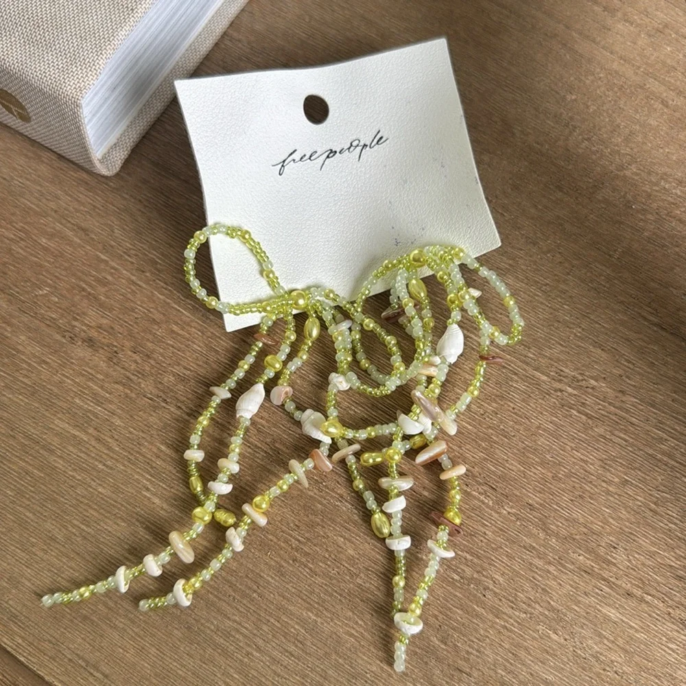 Free People Say You Love Me Beaded Bow Dangle Earrings NWT